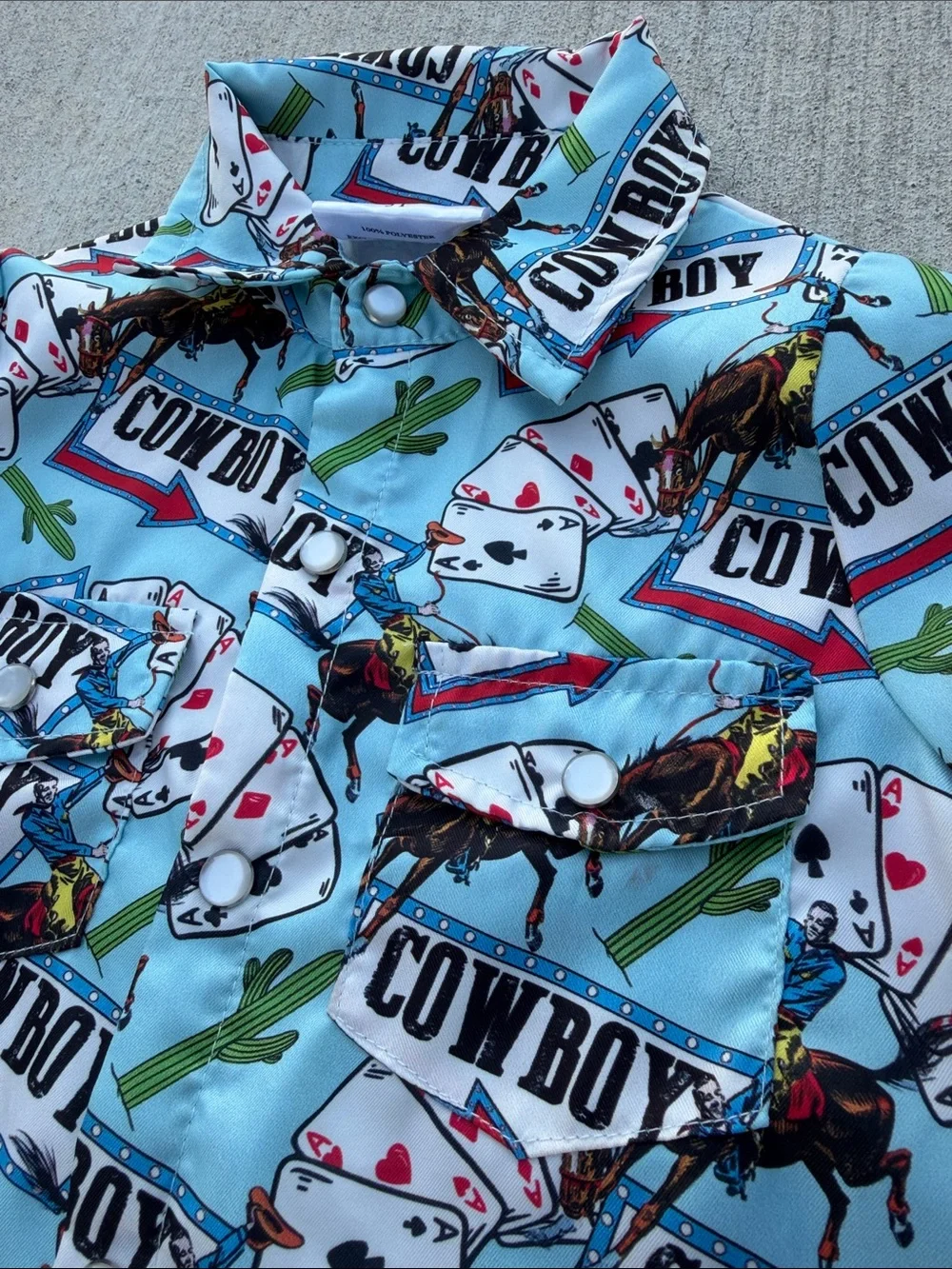Shea Baby Cowboy Print Button-Down Shirt - Light Blue 3T